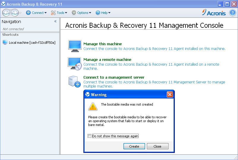 acronis backup and recovery 11 management console