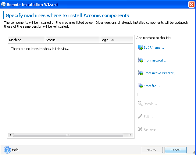 remote installation of acronis components