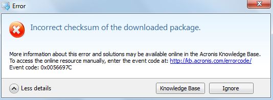 incorrect checksum of the downloaded package