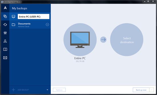 acronis true image 2016 main window