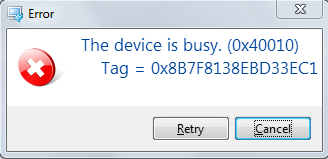 The device is busy (0x40010) error message