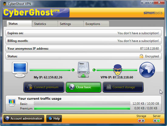 CyberGhost VPN interface