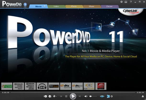 Cyberlink PowerDVD 11 main menu