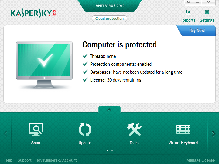 kaspersky antivirus 2012 main window