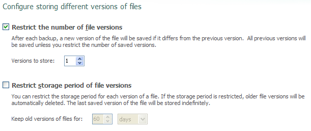 set rules for storing different versions of files