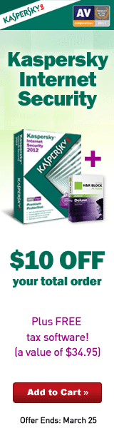 $10 Off Kaspersky Internet Security 2012 + FREE H&R Block At Home 11 Deluxe