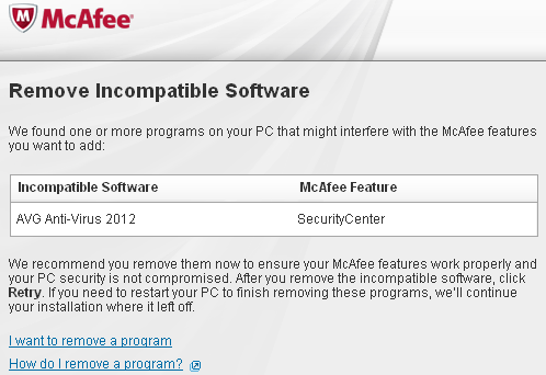 McAfee vs AVG incompatibility