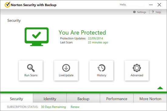 Norton Security with Backup main window