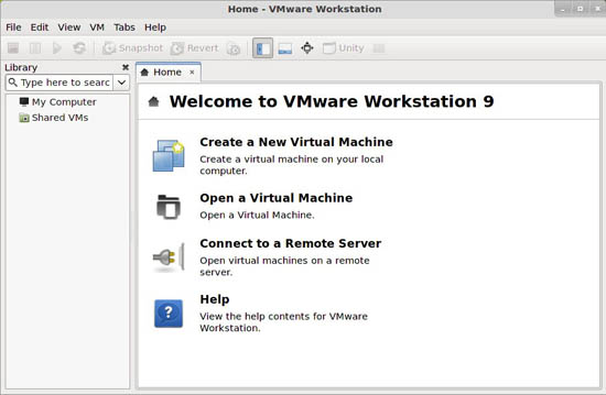 VMware Workstation 9 main menu