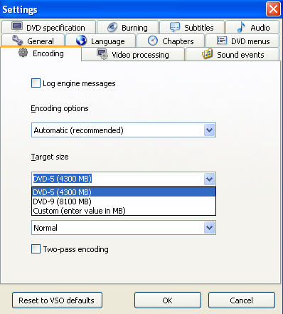 convertxtodvd general settings screenshot