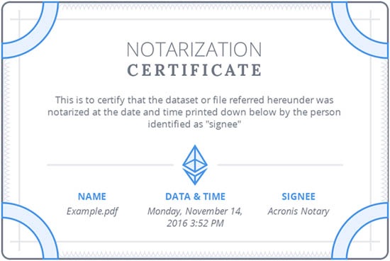 acronis notarization certificate