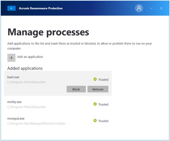 Acronis Ransomware Protection main window