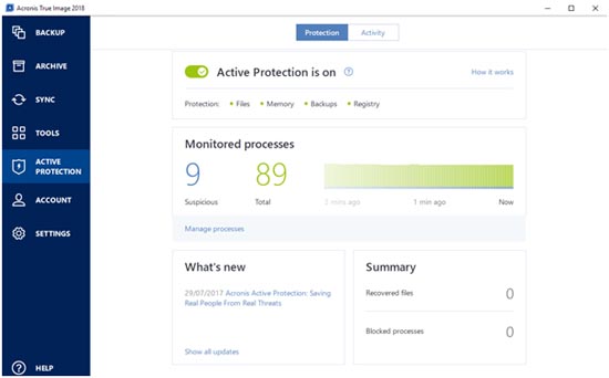 Acronis True Image 2018 active protection
