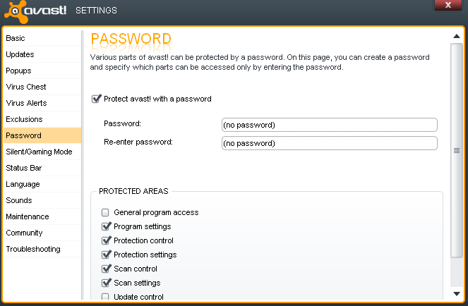 protect avast with password