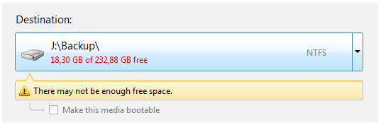 choose backup destination place