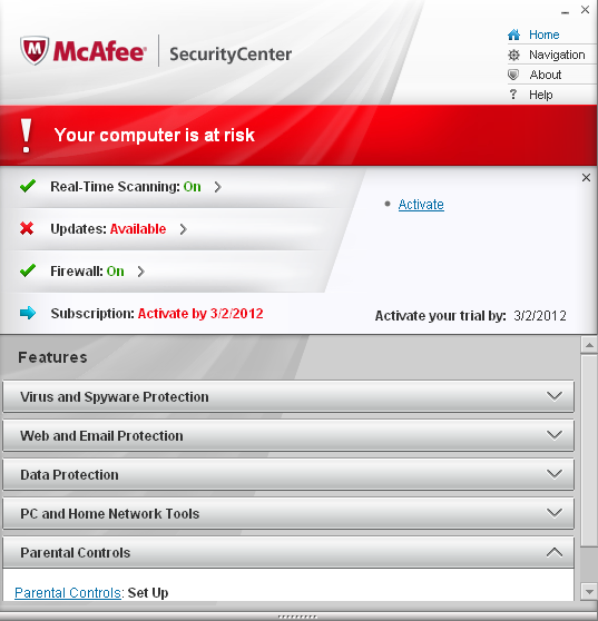 McAfee Internet Security 2012 screenshot